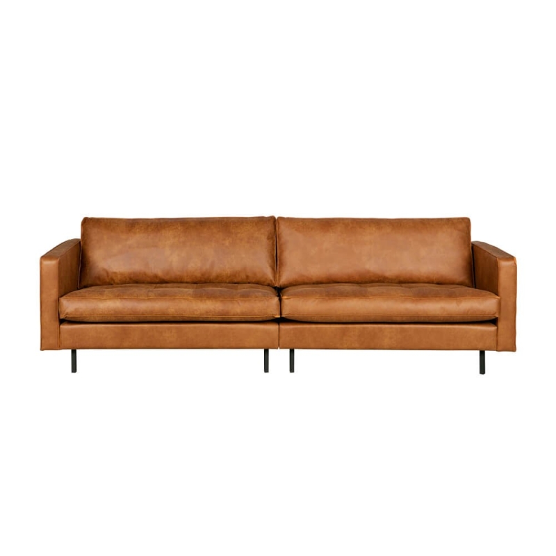 Sofá piel marrón tres plazas, sofá de diseño estilo retro Classic XL