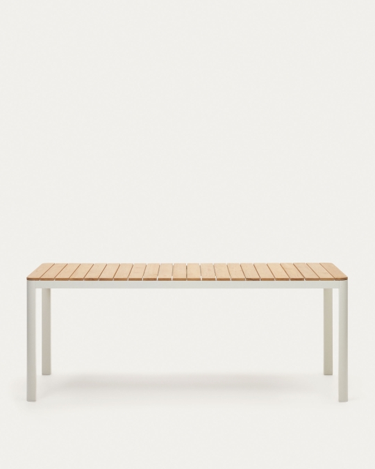 Mesa exterior Bona madera maciza de teca y aluminio con acabado blanco 200 x 100 cm