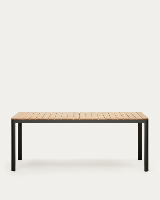 Mesa exterior Bona madera maciza de teca y aluminio con acabado negro 200 x 100 cm