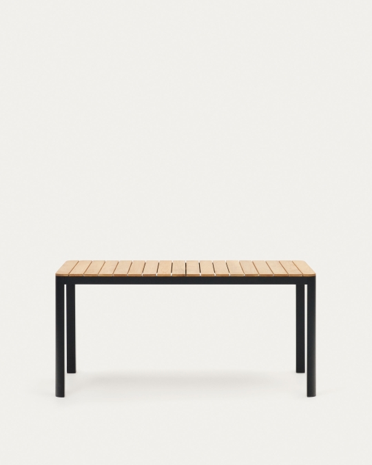 Mesa exterior Bona madera maciza de teca y aluminio con acabado negro 160 x 90 cm