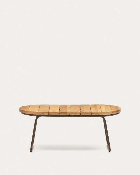 Mesa de centro exterior Salguer madera maciza acacia y acero marrón Ø 100 x 50 cm FSC 100%