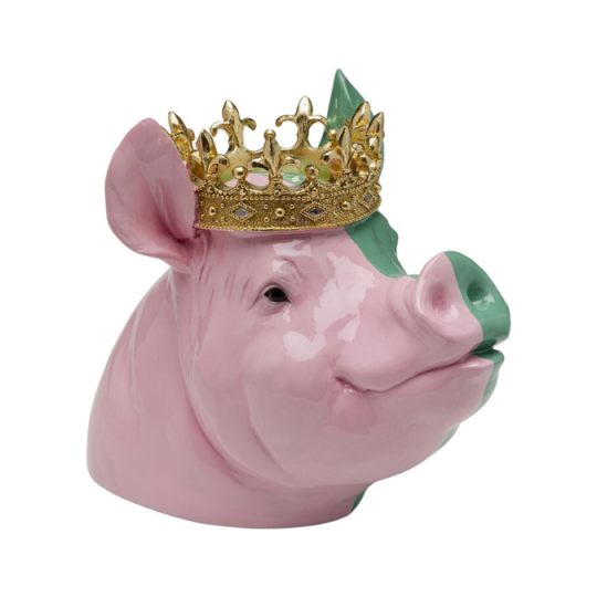 vista frontal figura deco crowned pig
