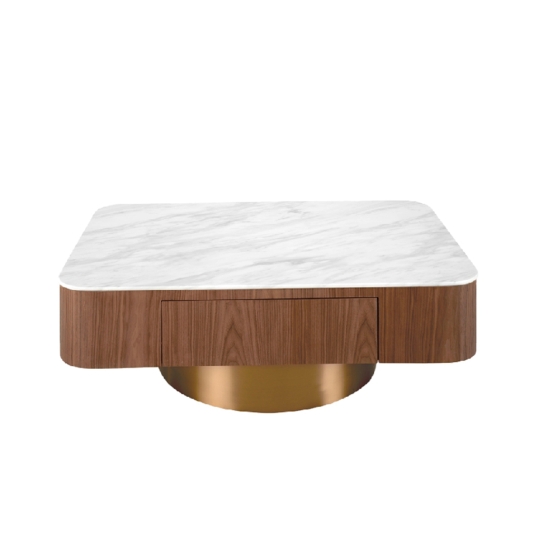 mesa centro madera nogal y marmol