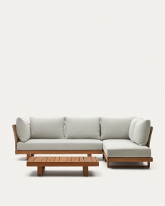 Set Raco de sofá rinconero 5 plazas y mesa de centro de madera maciza de acacia FSC 100%