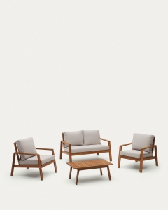 Set Frares sofá 2 plazas, 2 sillones y mesa de centro de madera maciza de acacia FSC 100%