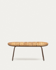 Mesa de centro exterior Salguer madera maciza acacia y acero marrón Ø 100 x 50 cm FSC 100%