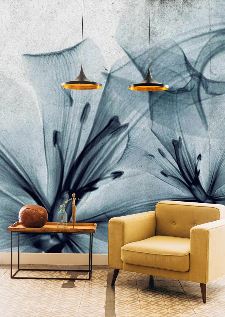 Gigant Flora azul, mural de diseño para interior Tiendas On