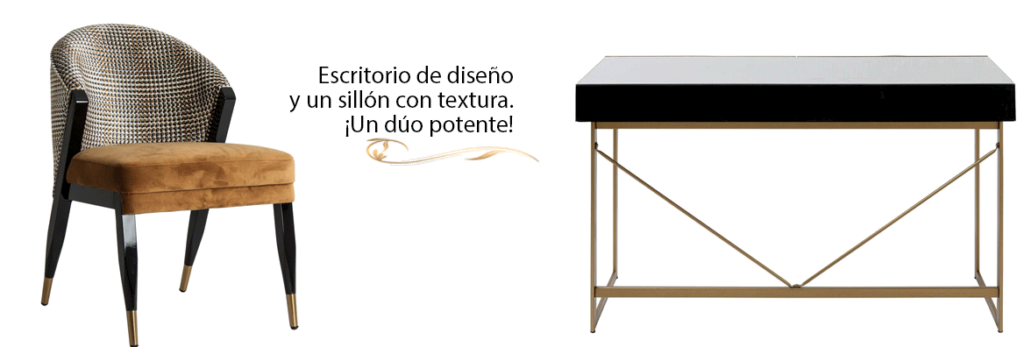 silla y mesa de escritoio en negro para decoración de interiorismo